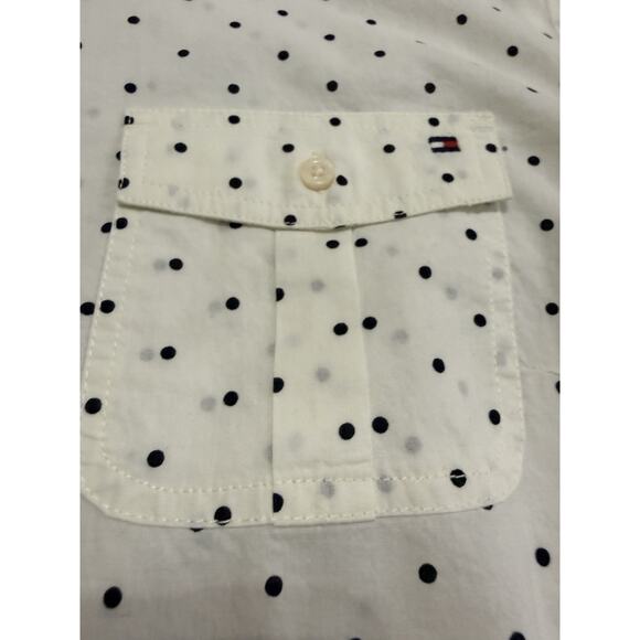 Tommy Hilfiger Women's Polka Dot Navy Ivory Size 2X Roll Tab Sleeve - Picture 6 of 10